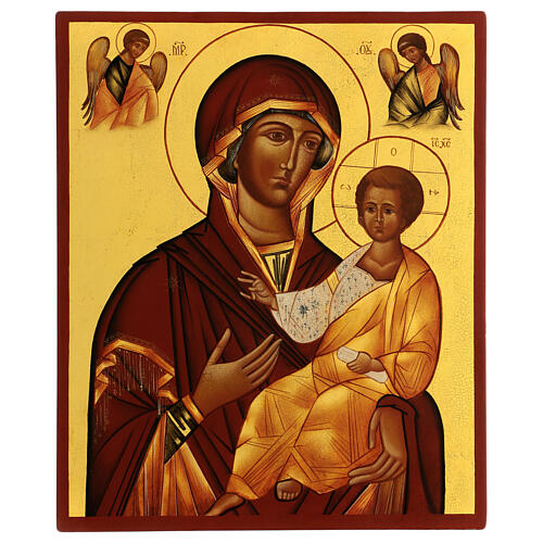 Icona russa antichizzata dipinta Madonna di Ivr 36x30 cm 1
