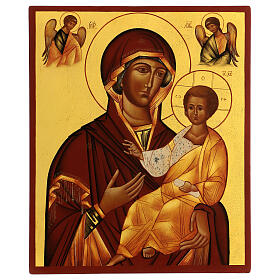 Ícone russo efeito antigo pintado Nossa Senhora de Iver 36x30 cm