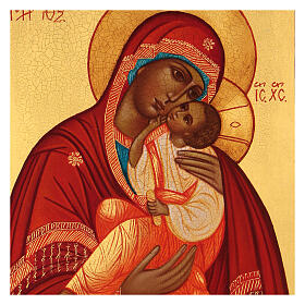 Icona russa Madonna clemente dipinta manto rosso 14x10 cm