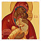 Russian icon Mother of God Umilenie painted red mantle 14x10 cm s2