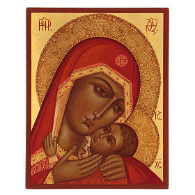 Icona russa Madonna Korsun dipinta manto rosso 14x10 cm
