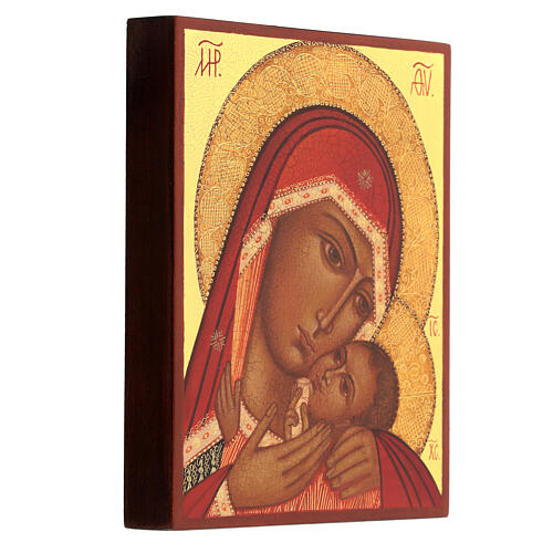 Ícone russo Nossa Senhora de Korsun com manto vermelho pintado à mão 14x10 cm 3