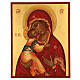 Hand-painted Russian icon of the Virgin of Vladimir by Rublev, red mantle, 14x10 cm s1