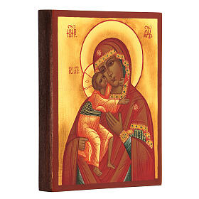 Russian painted icon of the Mother of God of Feodor, red cloak, 14x10 cm
