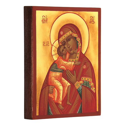 Icona russa dipinta Madonna di Fiodor manto rosso 14x10 2