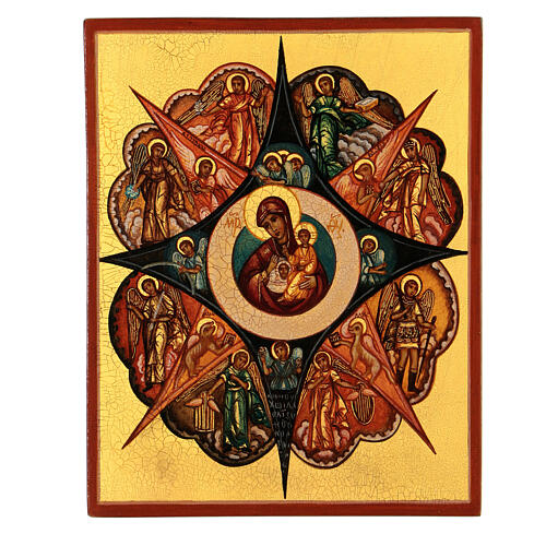 Russian painted icon of the Burning Bush, golden background, 14x10 cm 1