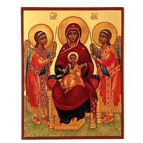 Icona russa 14x10 Madre di Dio in trono tra angeli