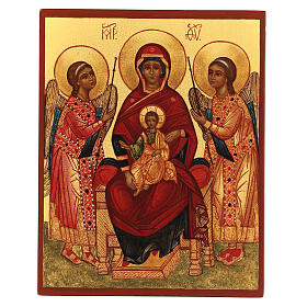 Ícone russo Nossa Senhora Mãe de Deus assentada no trono entre anjos, 14x11 cm