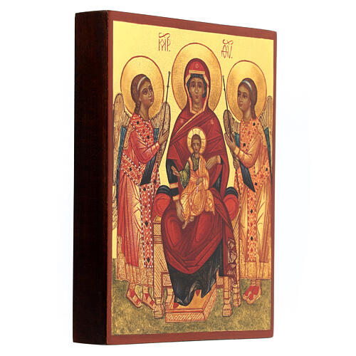 Ícone russo Nossa Senhora Mãe de Deus assentada no trono entre anjos, 14x11 cm 3