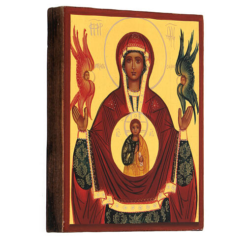 Ícone russo Nossa Senhora do Sinal com querubim e serafim 14x10 cm 3