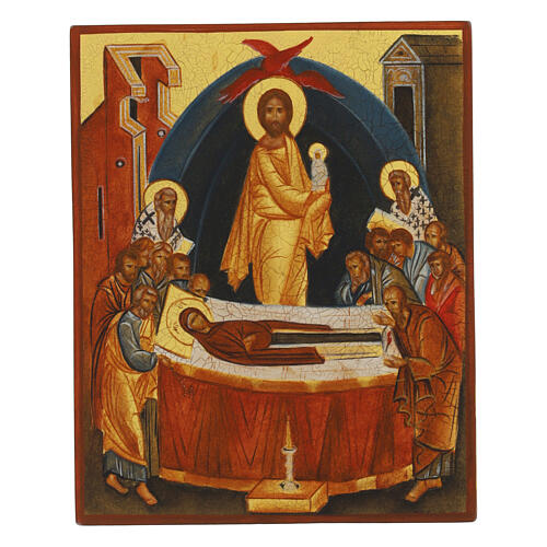 Icona russa dipinta Dormizione Santissima Maria 14x10cm 1