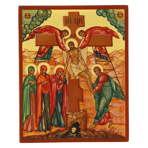 Icona russa Deposizione della Croce dipinta 14x10cm 1