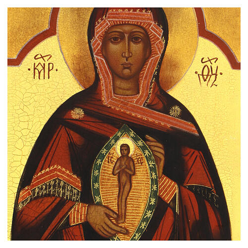 Icona russa Madonna con il Bambino nel grembo 14x10 cm 2