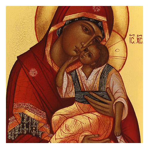 Icona dipinta russa Madonna di Jachroma 14x10 cm 2