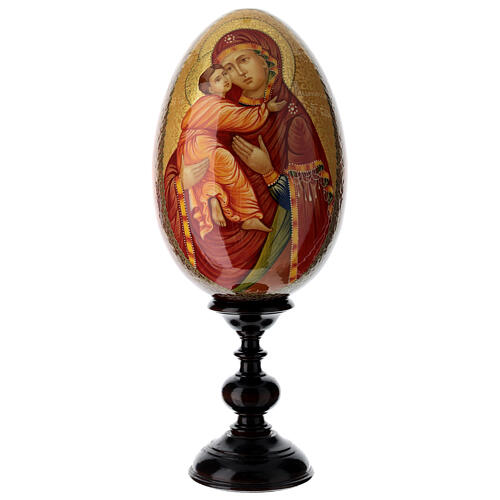 Uovo con piedistallo russo dipinto a mano Madonna di Vladimir 37 cm 1