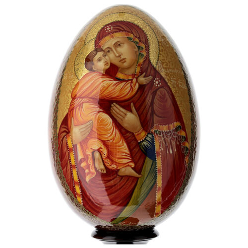 Uovo con piedistallo russo dipinto a mano Madonna di Vladimir 37 cm 2