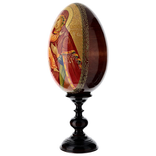 Uovo con piedistallo russo dipinto a mano Madonna di Vladimir 37 cm 3