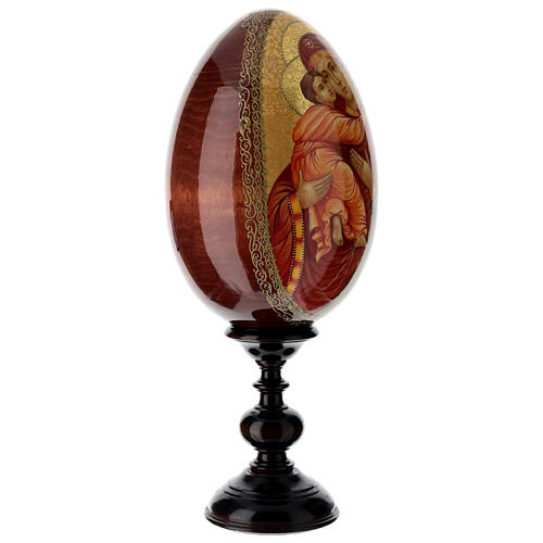 Uovo con piedistallo russo dipinto a mano Madonna di Vladimir 37 cm 4
