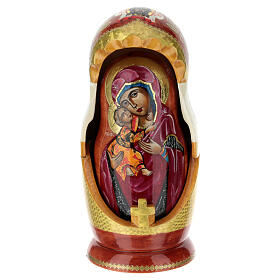 Poupée russe Mère de Dieu de Vladimir en bois peint 25 cm