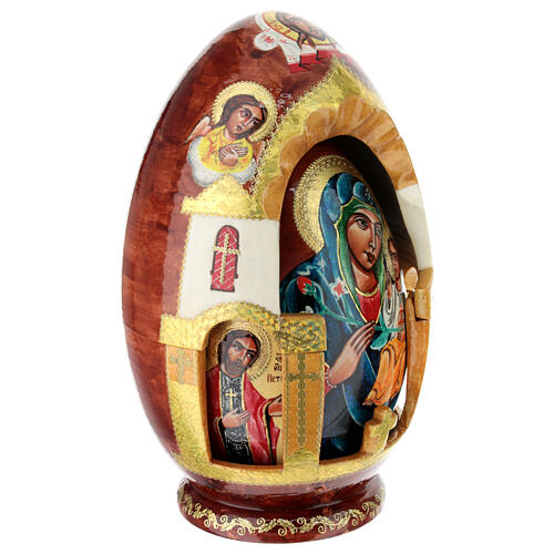 Hand-painted wooden egg, Our Lady of the Lily, 10 in 5