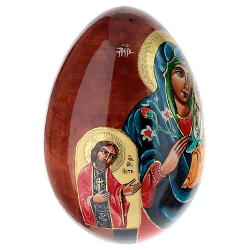 Hand-painted wooden egg, Our Lady of the Lily, 10 in 7