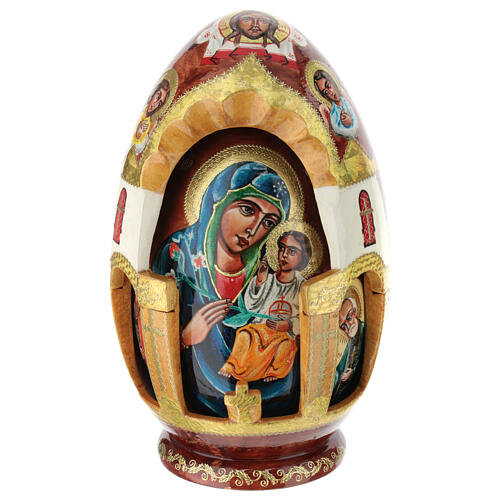 Uovo in legno dipinto a mano Madonna del Giglio Bianco 25 cm 1