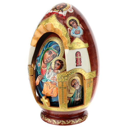 Uovo in legno dipinto a mano Madonna del Giglio Bianco 25 cm 3