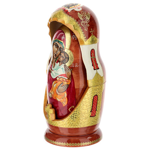 Hand-painted wooden Russian doll, Yaroslavl Mother of God, 10 in 3