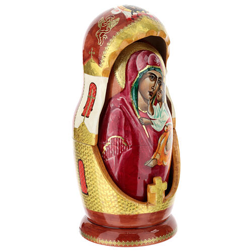 Hand-painted wooden Russian doll, Yaroslavl Mother of God, 10 in 4