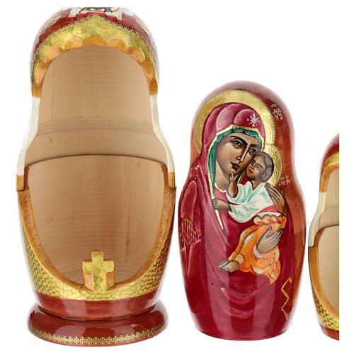 Hand-painted wooden Russian doll, Yaroslavl Mother of God, 10 in 5