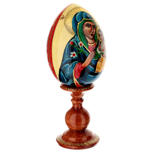 Iconographic egg with Our Lady of the Lily on ivory-coloured background, 8 in 4