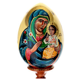 Uovo iconografico sfondo panna Madonna del Giglio Bianco 20 cm