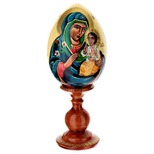 Uovo iconografico sfondo panna Madonna del Giglio Bianco 20 cm 1