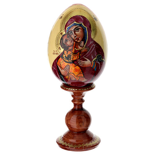 Huevo de madera fondo nata con Virgen Vladimirskaya 20 cm 1