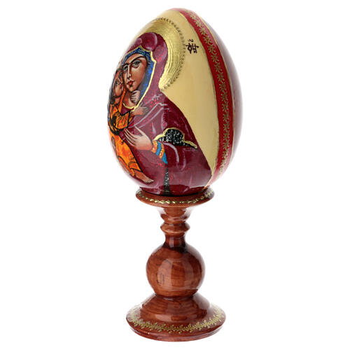 Huevo de madera fondo nata con Virgen Vladimirskaya 20 cm 3