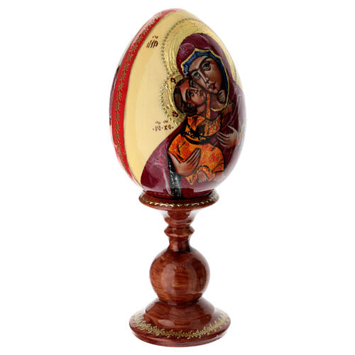 Huevo de madera fondo nata con Virgen Vladimirskaya 20 cm 4
