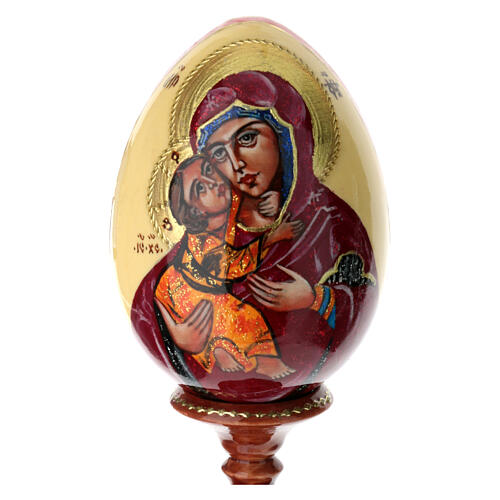 Ovo de madeira fundo creme com Mãe de Deus de Vladimir 20 cm 2