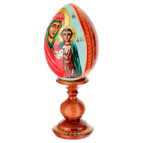 Wooden egg, light blue background, Our Lady of Kazan, 8 in 3