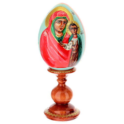 Uovo di legno sfondo celeste Madonna Kazanskaya 20 cm 1