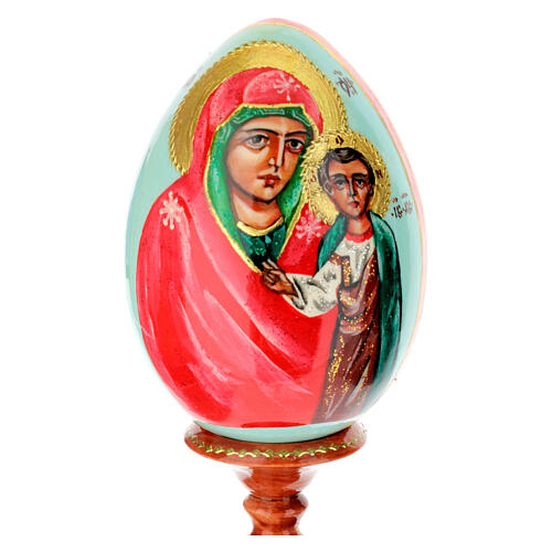 Uovo di legno sfondo celeste Madonna Kazanskaya 20 cm 2