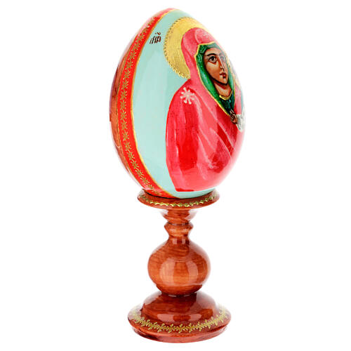 Uovo di legno sfondo celeste Madonna Kazanskaya 20 cm 4