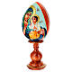 Uovo iconografico Madonna del Giglio Bianco dipinto su sfondo celeste 20 cm s3