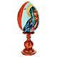 Uovo iconografico Madonna del Giglio Bianco dipinto su sfondo celeste 20 cm s4