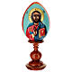 Huevo de madera pintada con Cristo Pantocrátor con fondo celeste 20 cm s1