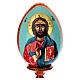 Huevo de madera pintada con Cristo Pantocrátor con fondo celeste 20 cm s2
