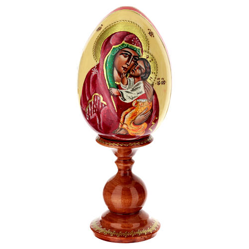 Hand-painted egg with Yaroslavl icon of the Mother of God, ivory-coloured background, 8 in 1