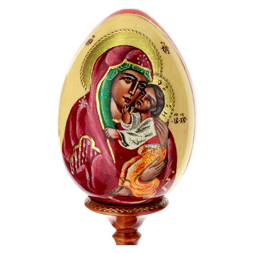 Hand-painted egg with Yaroslavl icon of the Mother of God, ivory-coloured background, 8 in 2