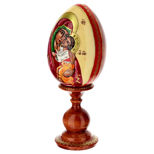 Hand-painted egg with Yaroslavl icon of the Mother of God, ivory-coloured background, 8 in 3