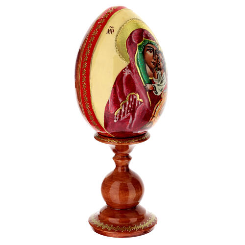 Hand-painted egg with Yaroslavl icon of the Mother of God, ivory-coloured background, 8 in 4