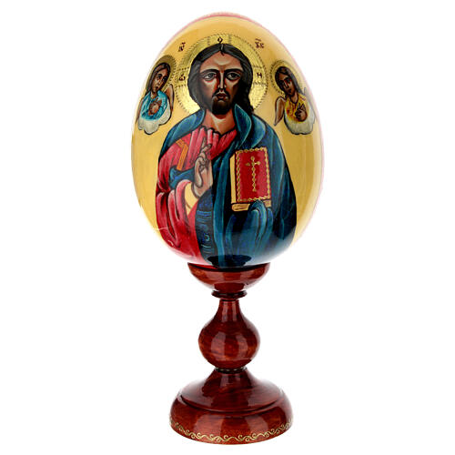 Huevo de madera pintado a mano Cristo Pantocrátor con fondo nata 30 cm 1